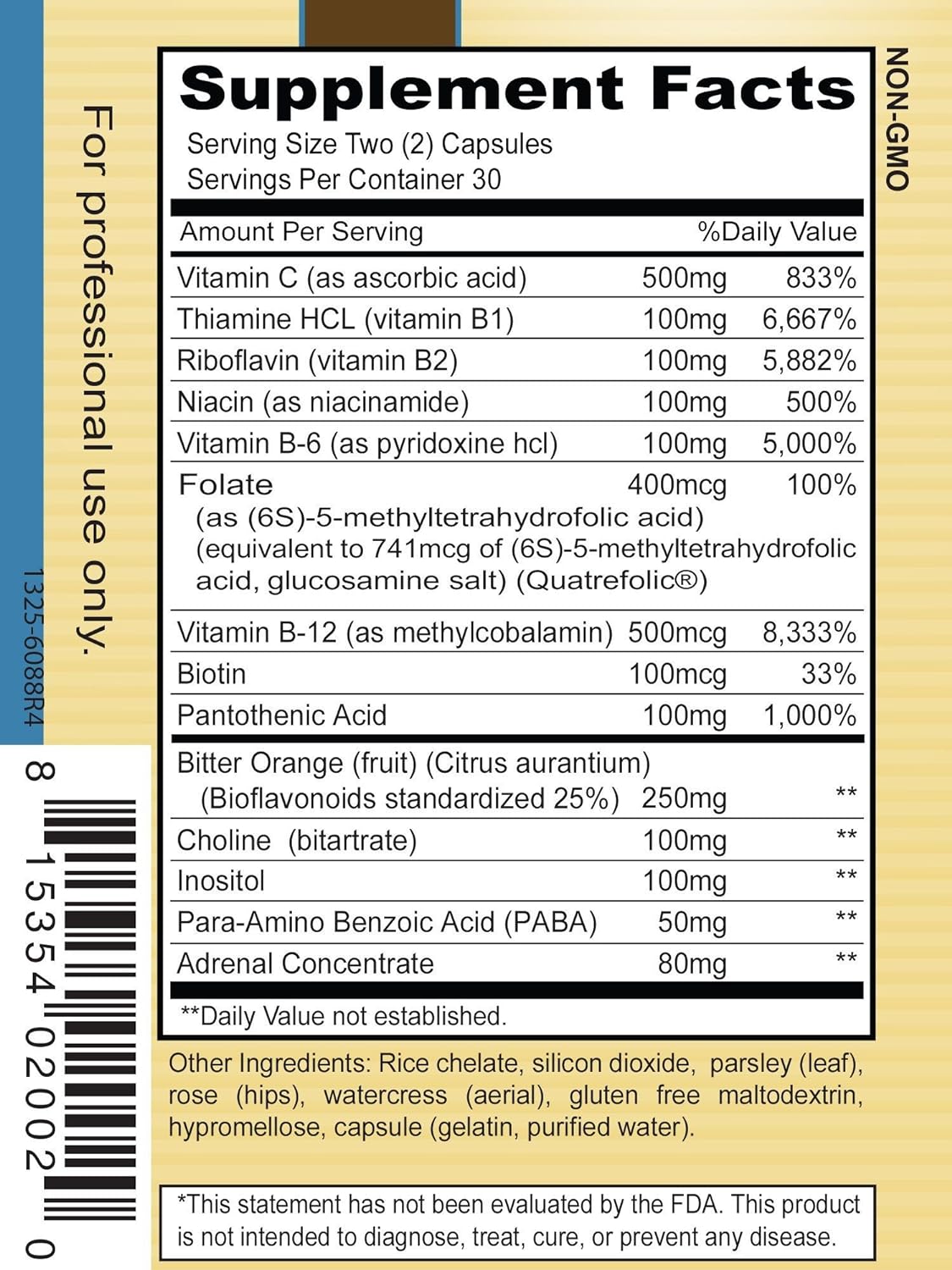 Priority One Vitamins Stress B & C 60 Capsules - B Complex with Whole Gland Adrenal to Support Healthy Nerves, Skin, Eyes, gastrointestinal, and Brain Functions.* : Health & Household