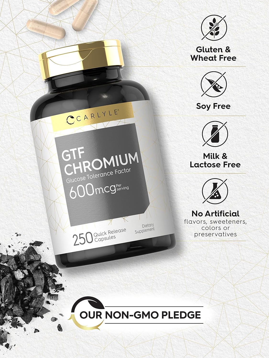 Carlyle GTF Chromium 600 mcg | 250 Capsules | Non-GMO, Gluten Free : Health & Household