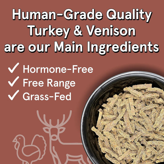 Real Meat Air Dried Dog Food w/Real Turkey & Venison - 2lb Bag of Grain-Free Real Meat Dog Food Sourced from Free-Range Turkey & Deer - Digestible, All-Natural, & High-Protein Turkey and Venison