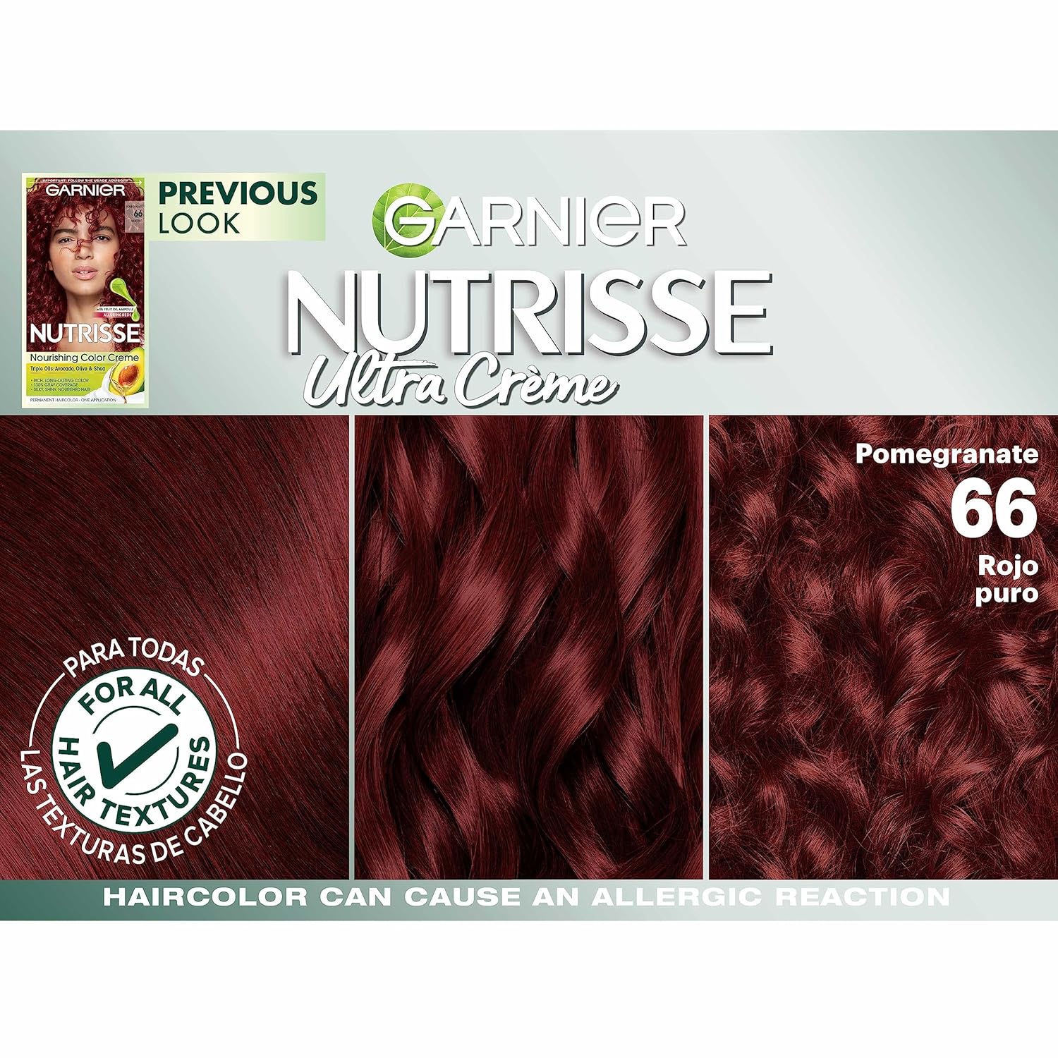 Garnier Hair Color Nutrisse Nourishing Creme, 66 True Red (Pomegranate) Permanent Hair Dye, 2 Count (Packaging May Vary) : Beauty & Personal Care