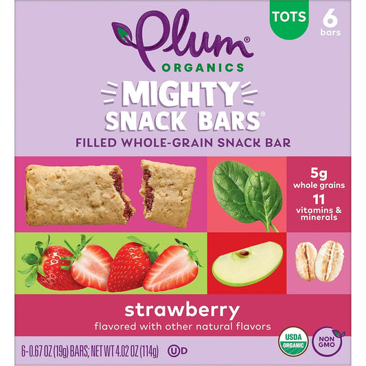 Plum Organics Mighty Snack Bars - Strawberry - 0.67 Oz Bars (Pack Of 6) - Organic Fruit And Vegetable Toddler Food Snack Bars