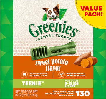 Greenies Teenie Natural Dog Dental Treats, Sweet Potato Flavor, 36 Oz. Pack (130 Treats)