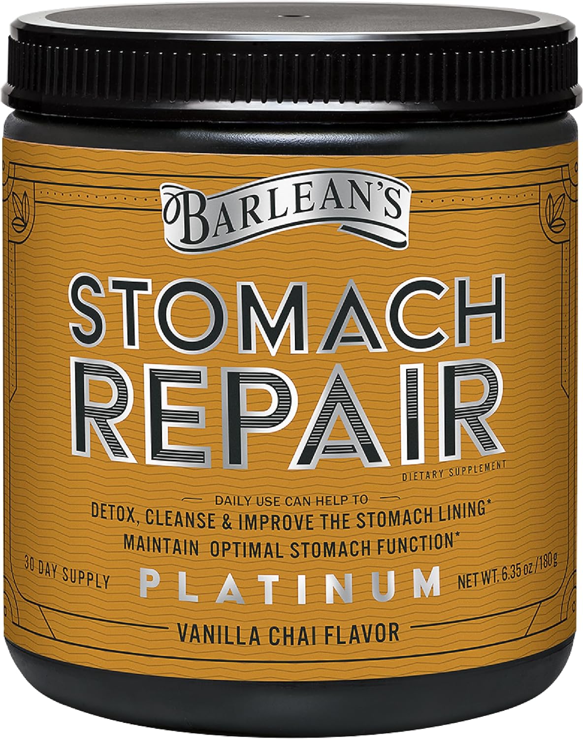 Barlean's Stomach Repair Gut Health Powder Supplement, Fiber and Digestive Support Supplements Blend for Detox and Cleanse, Vanilla Chai Drink Mix, 6.35 oz