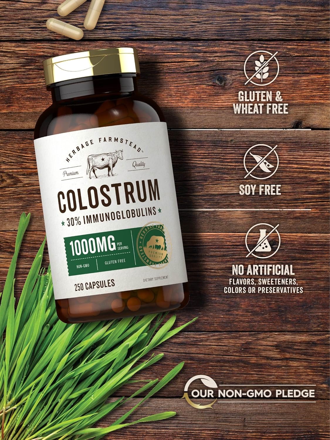 Carlyle Colostrum Capsules | 1000mg | 250 Count | 30% IGG | Non GMO, Gluten Free Supplement | by Herbage Farmstead : Health & Household