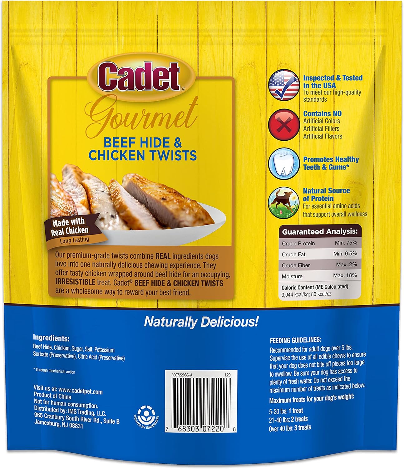 Cadet Gourmet Beef Hide Twist Chew Sticks, Long Lasting & Natural Chew Treats for Dogs, Inspected & Tested in USA, Chicken Flavor (50 Count) : Pet Rawhide Treats : Pet Supplies