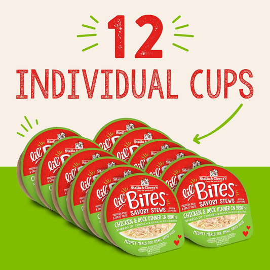 Stella & Chewy'S Lil Bites Savory Stews For Small Breeds Chicken & Duck Dinner In Broth, 2.7 Ounce (Pack Of 12)