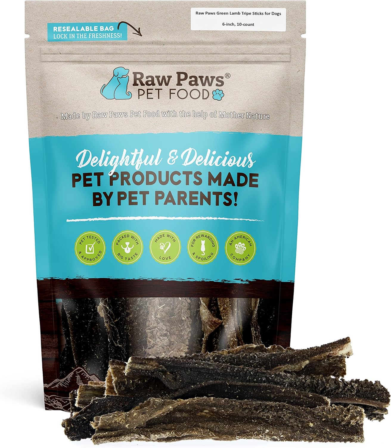Raw Paws Green Lamb Tripe Sticks for Dogs, 10-Pack - Single Ingredient, Crunchy Green Tripe Lamb Dog Treats - Free Range Dehydrated Lamb Tripe for Dogs All Natural Dog Chews
