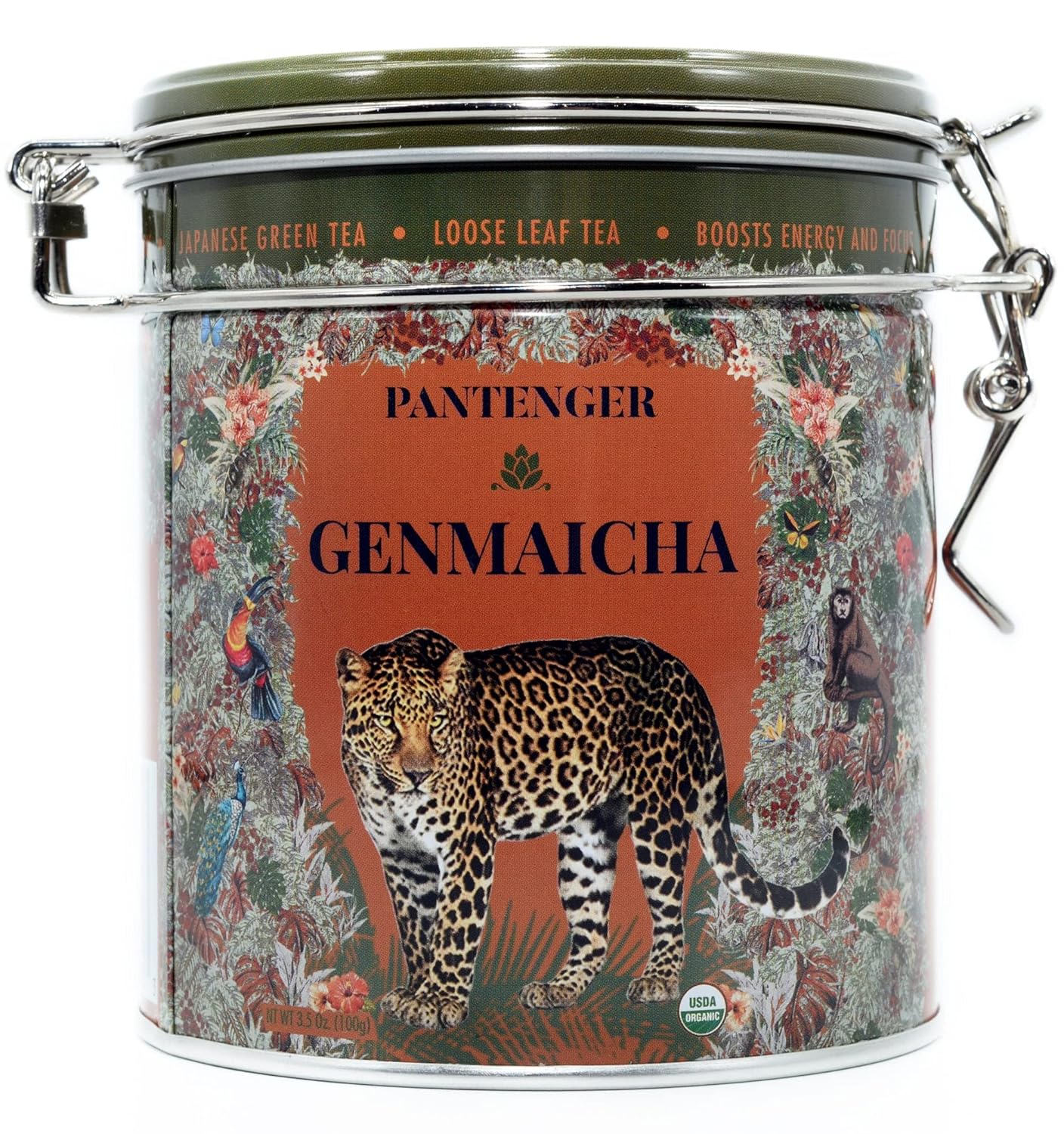 Pantenger Organic Genmaicha | Japanese Green Tea Loose Leaf 3.5 Oz | Sencha Tea Leaves With Roasted Brown Rice | Resealable Tea Tin