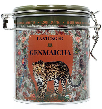 Pantenger Organic Genmaicha | Japanese Green Tea Loose Leaf 3.5 Oz | Sencha Tea Leaves With Roasted Brown Rice | Resealable Tea Tin