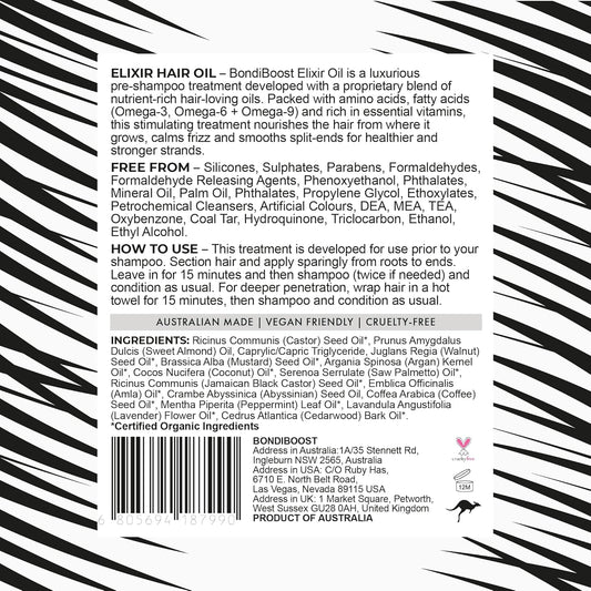 Bondiboost Hg Elixir Pre-Wash Oil - Stimulating Treatment Oil With Peppermint, Argan & Coffee For Strengthening Scalp & Hair - Vegan & Cruelty-Free, 100Ml