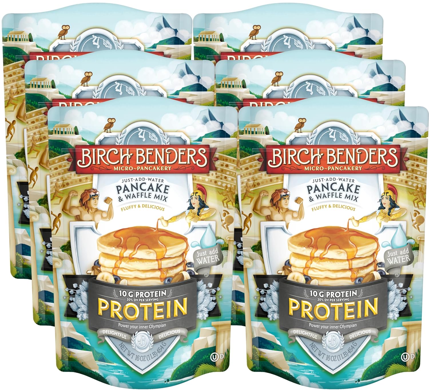 Performance Protein Pancake and Waffle Mix with Whey Protein by Birch Benders, 10 Grams Protein Per Serving, 1 Pound (Pack of 6)