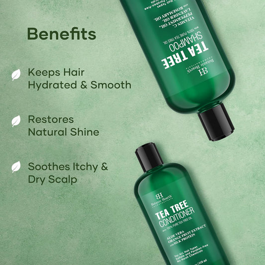 Botanic Hearth Tea Tree Shampoo And Conditioner Set - With 100% Pure Tea Tree Oil, For Itchy And Dry Scalp, Sulfate/Paraben Free - For Men And Women - 16 Fl Oz Each
