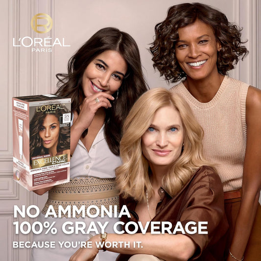 L’Oréal Paris Excellence Universal Nudes Permanent Hair Color, Ammonia Free Hair Dye For Gray Hair Coverage, 5N Natural Brown, 1 Hair Dye Kit