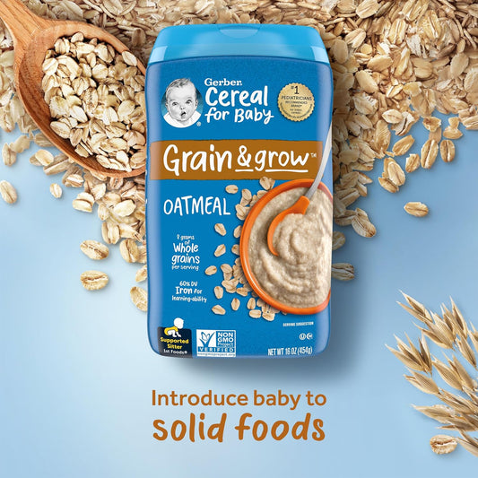 Gerber Baby Cereal 1st Foods, Grain & Grow, Oatmeal, 1ST FOODS Cereal NGMOatmeal2(3x16oz)N2US