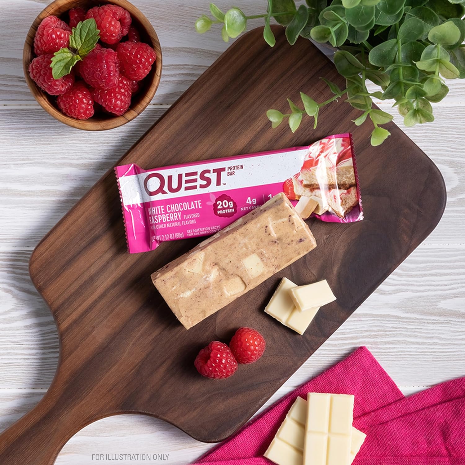 Quest Nutrition White Chocolate Raspberry Protein Bars, 20g Protein, 1g Sugar, 5g Net Carb, Gluten Free, Keto Friendly, 12 Count