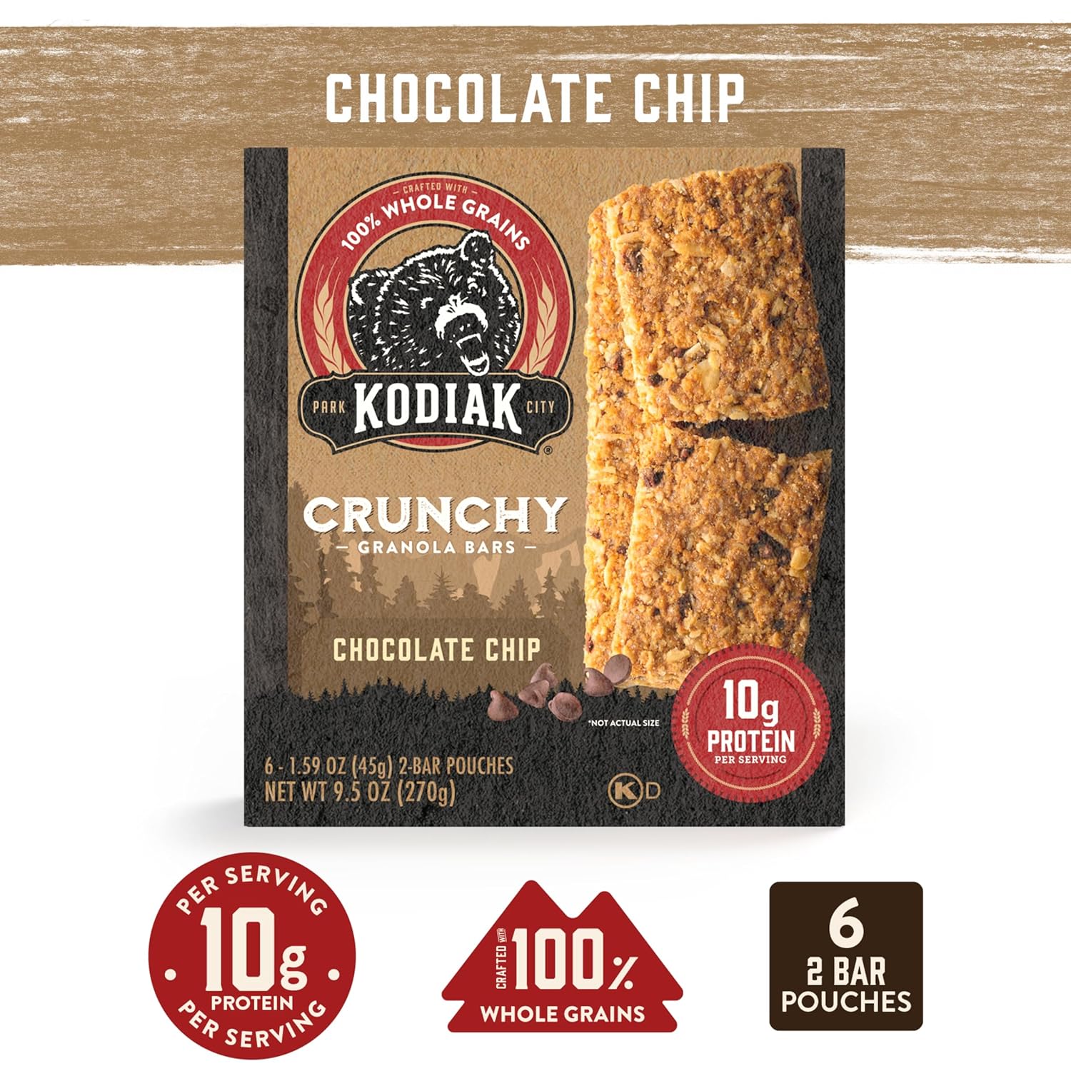 Kodiak Cakes Protein Crunchy Granola Bar, Chocolate Chip, (Pack of 12 Boxes) : Everything Else