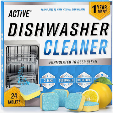 Dishwasher Cleaner And Deodorizer Tablets - 24 Pack Deep Cleaning Descaler Pods For Dish Washer Machine, Heavy Duty, Septic Safe, Natural Limescale Remover, Calcium, Odor, Smell - 12 Month Supply