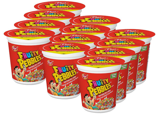 Pebbles Fruity PEBBLES Cereal, Fruity Kids Cereal, Gluten Free Rice Cereal for Kids, Pack of 12, 2 OZ Individual Cereal Cup