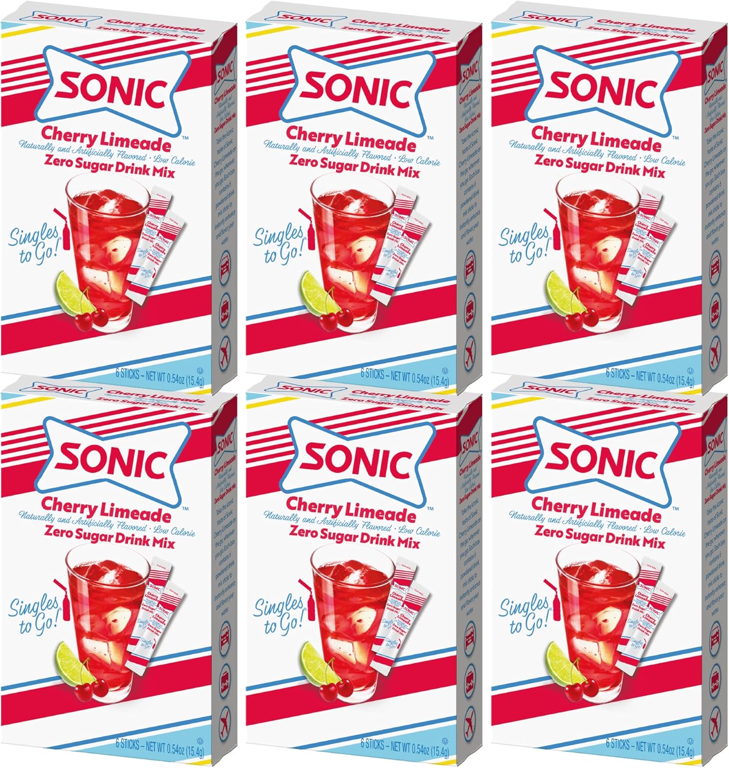 Sonic Singles To Go! Sonic Singles To Go Powdered Drink Mix, Cherry Limeade, 6 Sticks Per Box,(Pack Of 6)