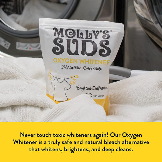 Molly's Suds Oxygen Whitener | Powerful Bleach Alternative, Chlorine Free & Color Safe | Brightens Whites and Removes Stains (Pure Lemon Essential Oil - 79 oz)