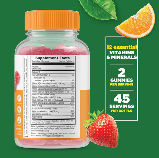 Lifeable Prenatal Multivitamin - Great Tasting Natural Flavor Gummy - Vegetarian Vitamin Supplement - with Vitamins A, C, D, E, Niacin, B6, Folate, B12, Biotin, Iron, Iodine, Zinc - 90 Gummies