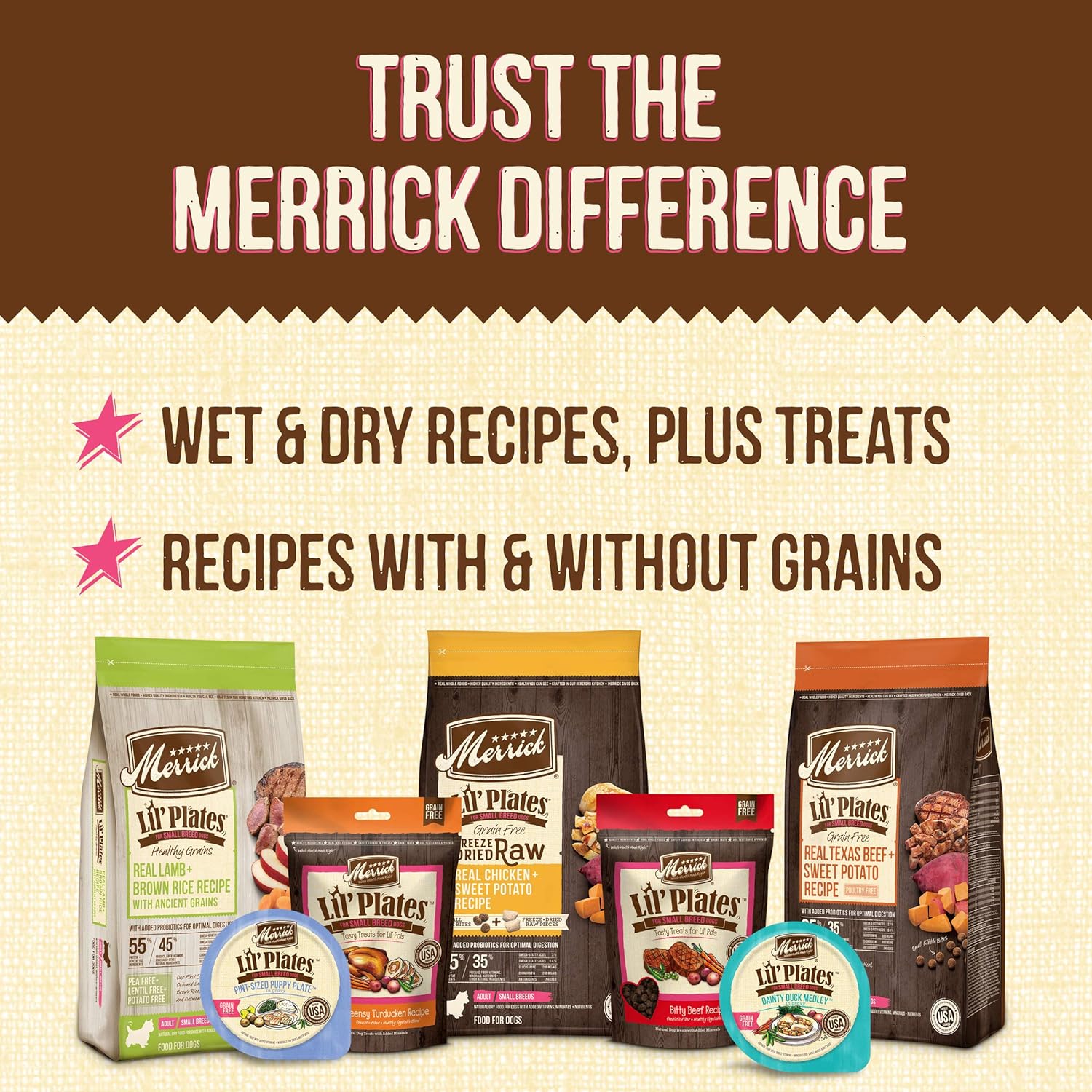 Merrick Lil’ Plates Grain Free Dry Dog Food For Small Dogs, Chicken And Sweet Potato Kibble With Raw Bites - 10.0 lb. Bag : Pet Supplies