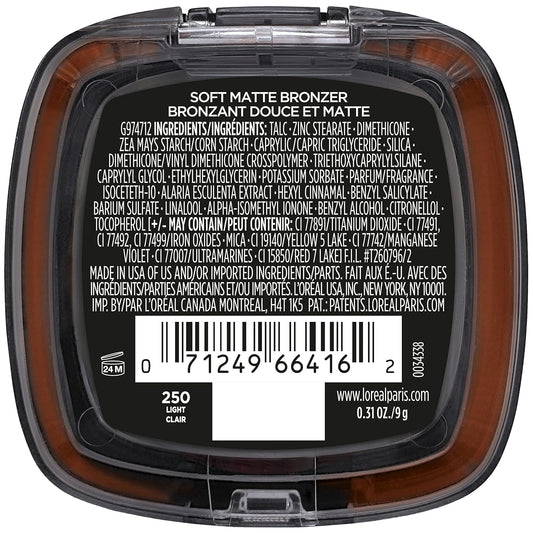 L'Oreal Paris Infallible Up To 24H Fresh Wear Soft Matte Longwear Bronzer. Waterproof, Heatproof, Transfer, Humidity And Sweatproof, Light, 0.31 Oz