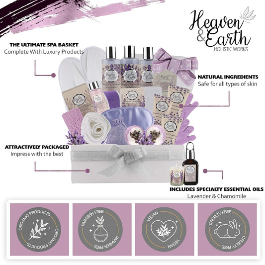 Valentines Gift Baskets For Women Spa Day! Natural Lavender Chamomile Spa Bath Sets For Women Gift Infused With Essential Oils. Sulfate Free Lavender Bath Set Spa Gift Set