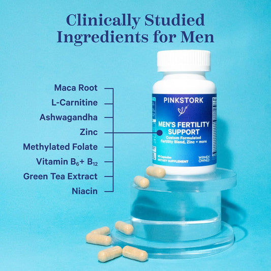 Blue Stork Fertility Supplements For Men - Supports Conception For Him - Male Prenatal Vitamins With Maca Root, Ashwagandha, Folate, B12 - Sperm Heath, Drive, Motility - 60 Capsules