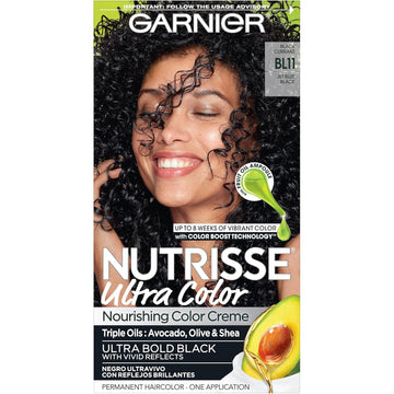 Garnier Hair Color Nutrisse Ultra Color Nourishing Creme, Bl11 Jet Blue Black (Black Currant) Permanent Hair Dye, 1 Count (Packaging May Vary)