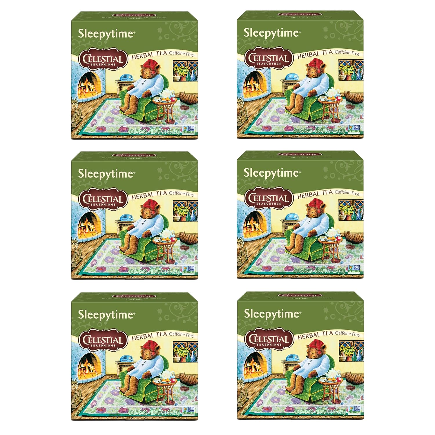 Celestial Seasonings Sleepytime Herbal Tea, Caffeine Free, 40 Tea Bags Box, (Pack Of 6)