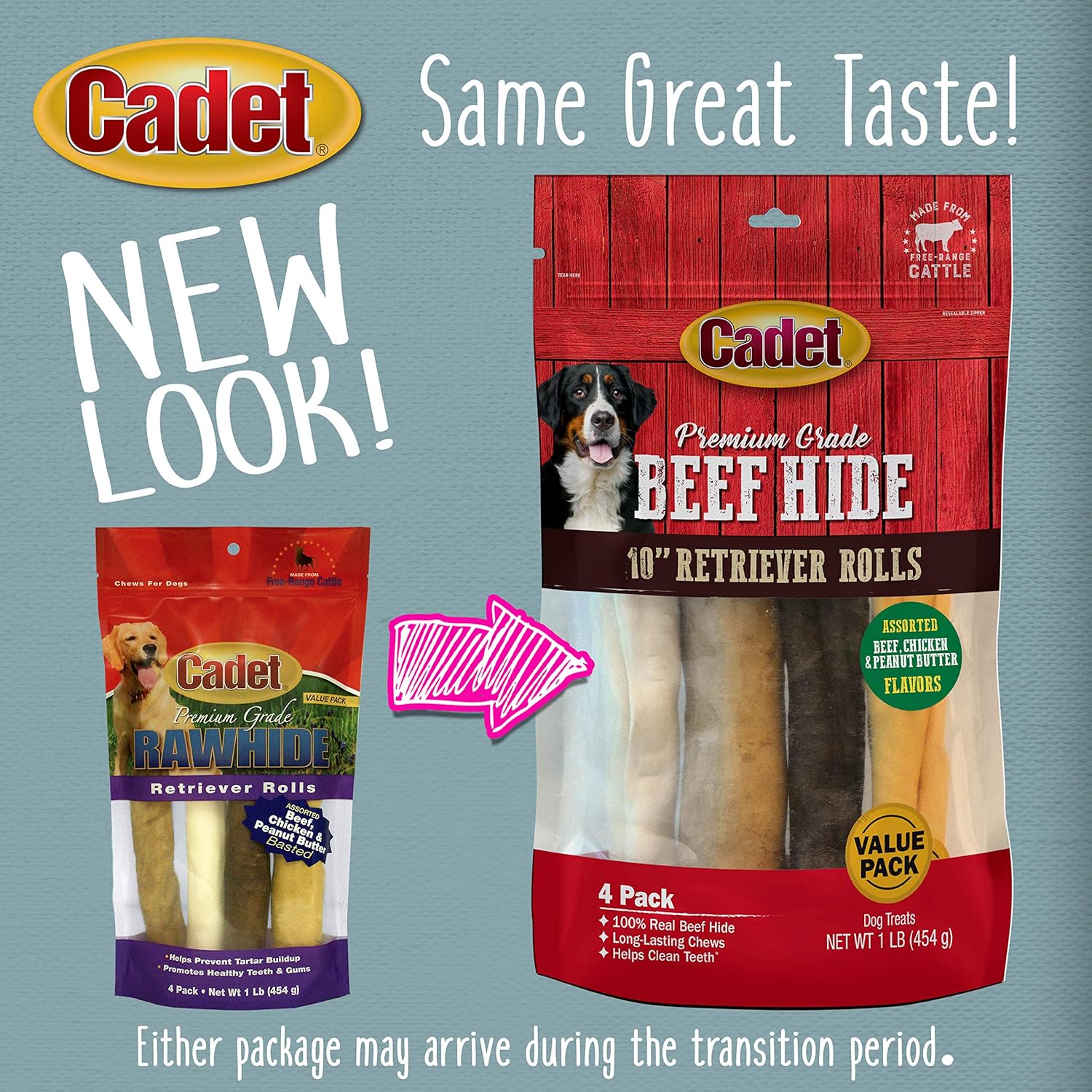 Cadet Premium Grade Beef Hide for Dogs, Rawhide Long Lasting Dog Chews, Chips, Curls & Rolls for Small/Medium/Large Dogs 4 Count (Pack of 1) : Pet Supplies