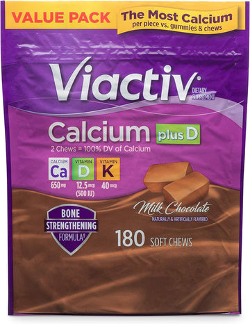 Viactiv Calcium Plus Vitamin D Supplement Soft Chews, Brown, Milk Chocolate, 180 Count