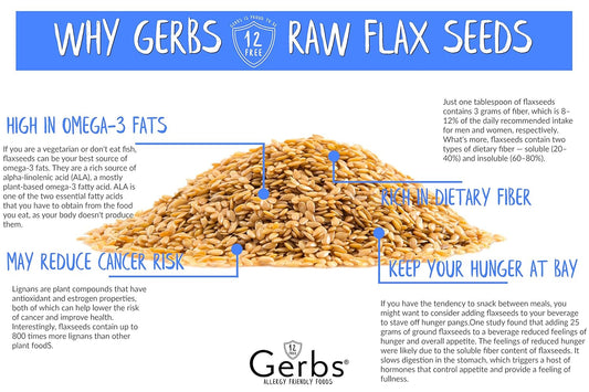GERBS Raw Golden Flax Seeds, 14 ounce Bag, Top 14 Food Allergen Free, Non GMO, Vegan, Keto, Paleo Friendly