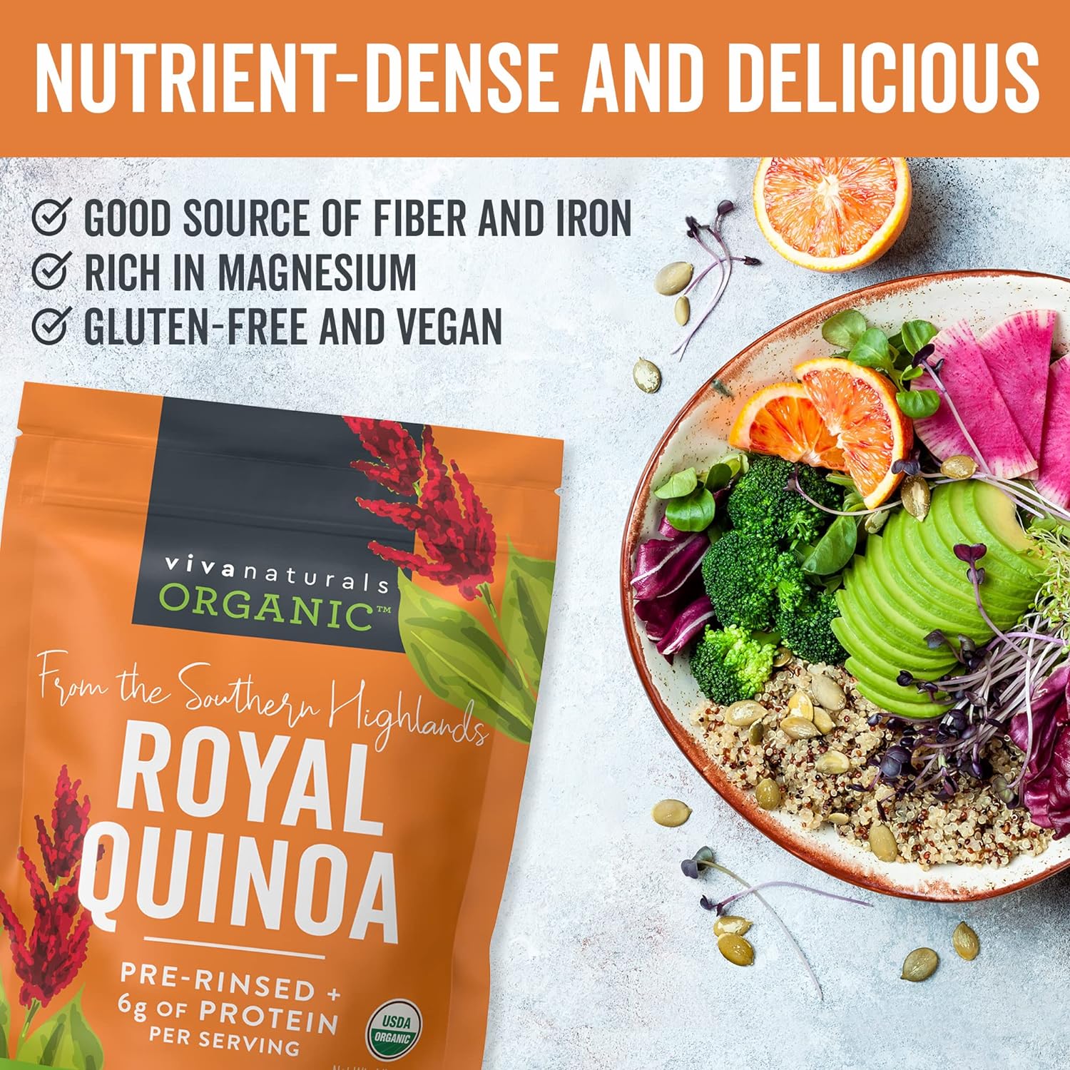 Viva Naturals Organic Quinoa, 64 oz (4 lb) - Plant Based Protein, Fiber and Iron - Pre-Washed Whole Grain Rice and Pasta Substitute for Quinoa Salad - USDA Organic, Gluten Free, Vegan, Non-GMO and Kosher : Grocery & Gourmet Food