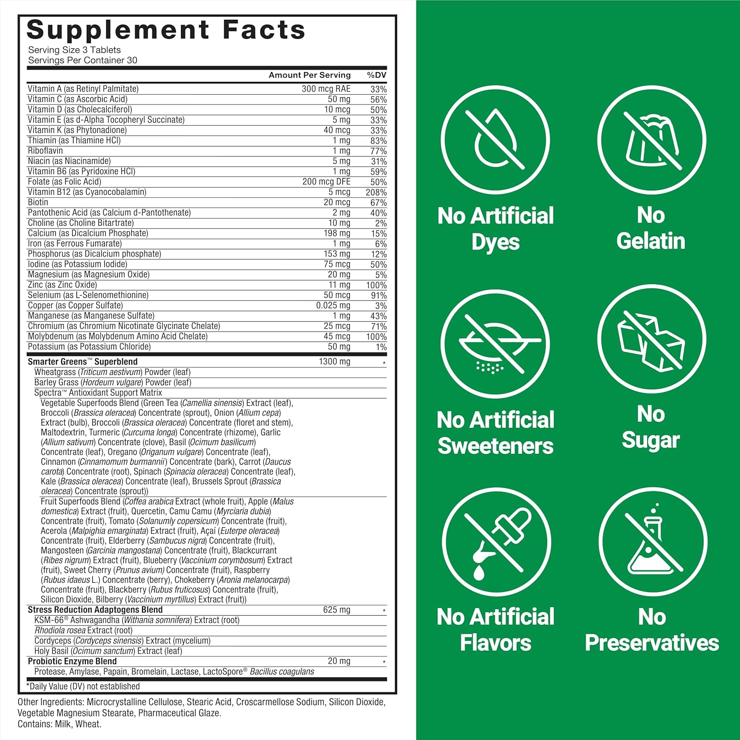 Force Factor Smarter Greens Tablets, 3-Pack, Greens Supplement With 25+ Superfoods And Antioxidants To Improve Digestion, Reduce Stress, Strengthen Immunity, And Support Metabolism, 270 Tablets