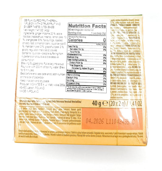 Loyd Ginger & Citrus Fruit Pyramid Tea Infusion - 20 Per Pack (0.09Lbs)