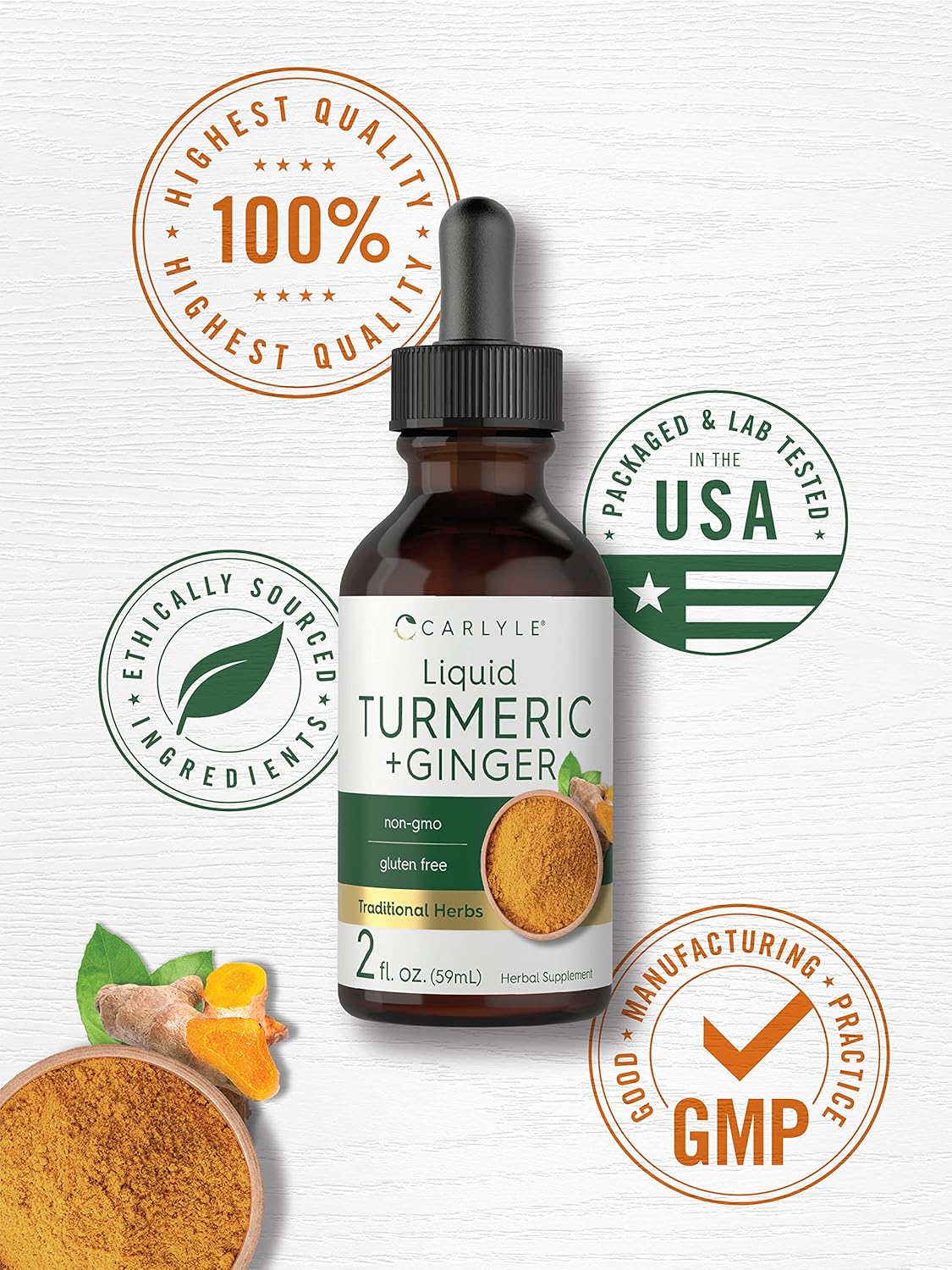 Carlyle Turmeric and Ginger Drops 2 fl oz | Supplement with Black Pepper | Vegan, Non-GMO, Gluten Free : Health & Household