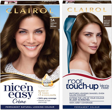 Clairol Nice'N Easy Permanent Colour (5A Medium Ash Brown) + Root Touch Up (5 Medium Brown)