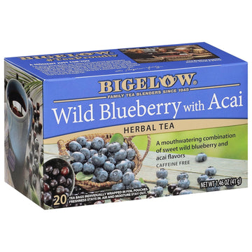 Bigelow Tea Wild Blueberry With Acai Herbal Tea, Caffeinated Tea With Blueberry And Acai, 20 Count Box, (Pack Of 6), 120 Total Tea Bags