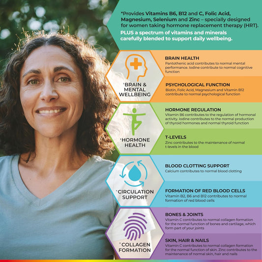 Health & Her Multivitamin For Women Taking Hormone Replacement Therapy (Hrt) - Supplements For Women - Nutrition And Wellbeing Support - 3 Month Supply, 180 Tablets - Vegan & Gluten Free