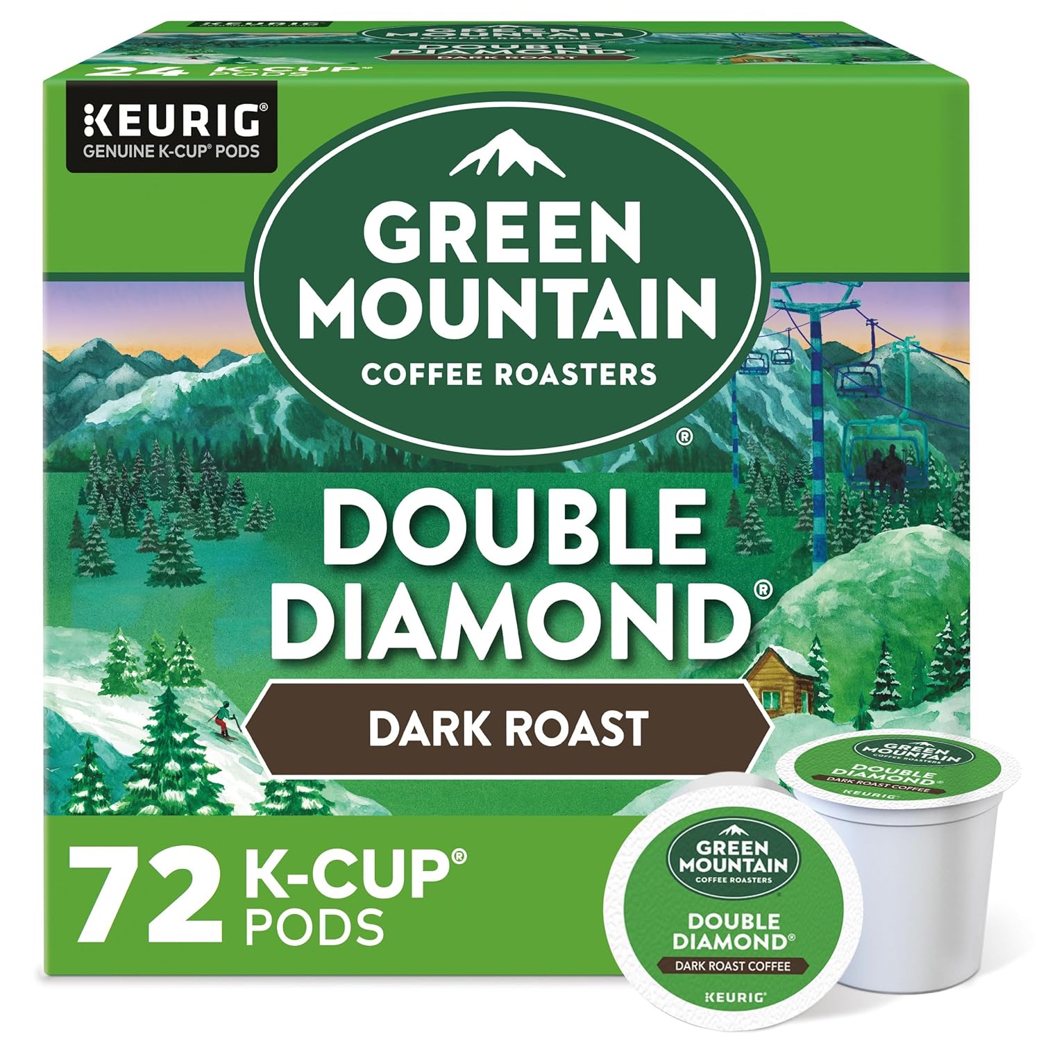 Green Mountain Coffee Roasters Double Diamond Keurig Single-Serve K-Cup pods, Dark Roast Coffee, 72 Count (6 Packs of 12)