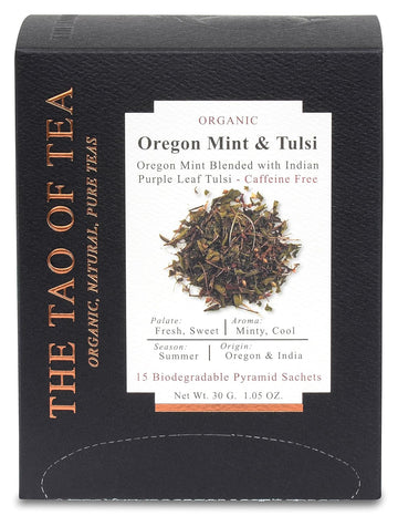 The Tao Of Tea Oregon Mint & Tulsi Box Pyramid Sachets, 15 Pyramid Sachets