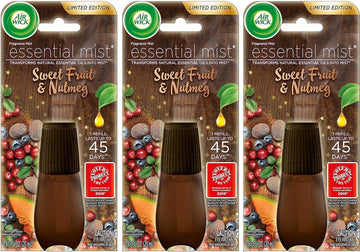 Air Wick Essential Mist Refill - Limited Edition Holiday Collection - Sweet Fruit & Nutmeg - Net Wt. 0.67 FL OZ (20 mL) Per Refill - Pack of 3 Refills