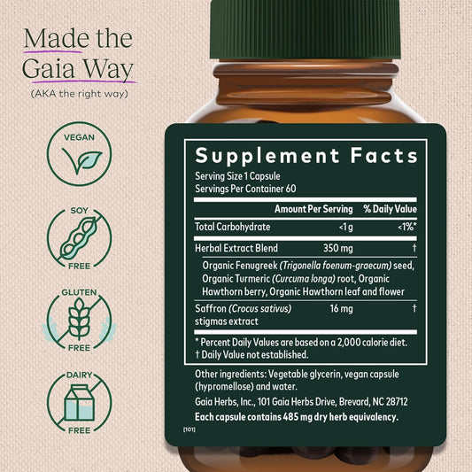 Gaia Herbs Cycle Serenity - Women'S Hormonal Balance Supplement - Made With Fenugreek, Saffron, Turmeric & Hawthorn - Free From Gluten, Dairy & Soy - 60 Vegan Capsules (60 Servings)
