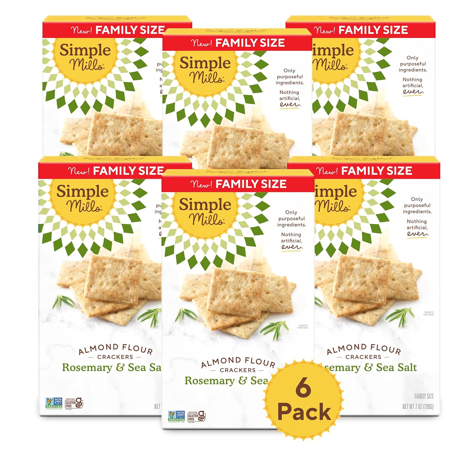 Simple Mills Rosemary & Sea Salt Almond Flour Crackers Family Size, Pack Of 6