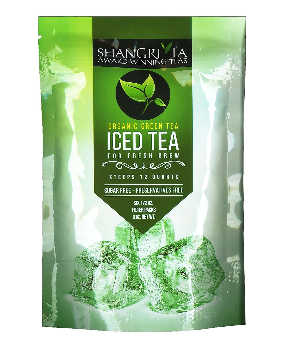 Shangri-La Tea Company Iced Tea Bags, Organic Green, Unsweetened And All Natural, Brews 2 Quarts Per Tea Bag, (6 Count) (5061)
