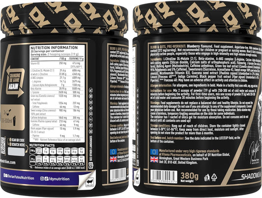 Dy Nutrition - Blood And Guts Pre Workout Powder, 380G (Blueberry) - High Strength Preworkout With 350Mg Caffeine, Citrulline Malate, Beta Alanine, Arginine Akg, L-Tyrosine, Vitamin B3 For Men & Women