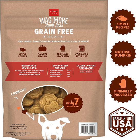 Cloud Star Wag More Bark Less Crunchy Grain Free Dog Treats, Pumpkin, 2.5 Lb. Pouch