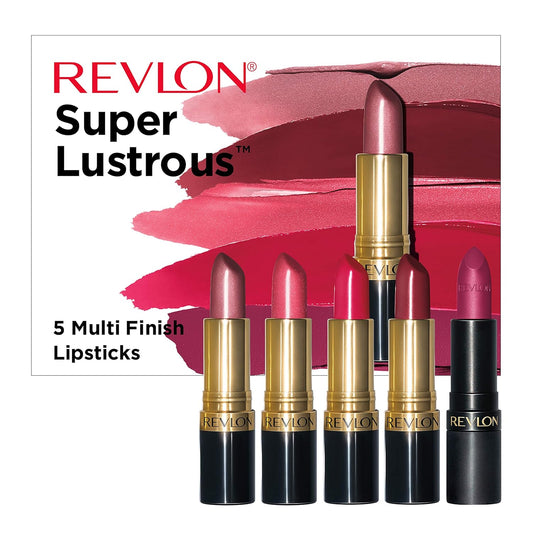 Revlon Lipstick Set, Super Lustrous 5 Piece Gift Set, Multi-Finish, Cream Pearl & Matte, Pack Of 5